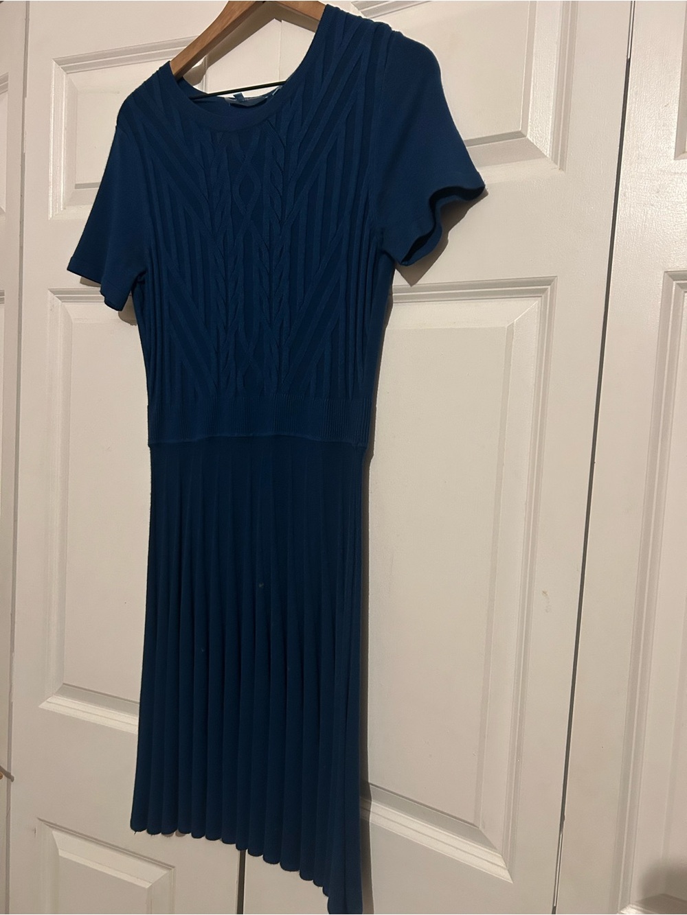 Draper James Blue Knit Pleated Short Sleeve Dress